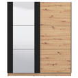 SCHWEBETÜRENSCHRANK 2-türig Schwarz, Eichefarben - Eichefarben/Schwarz, Basics, Glas/Holzwerkstoff (179/210/62,5cm) - Xora