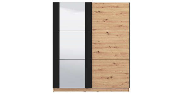 SCHWEBETÜRENSCHRANK 2-türig Schwarz, Eichefarben - Eichefarben/Schwarz, Basics, Glas/Holzwerkstoff (179/210/62,5cm) - Xora