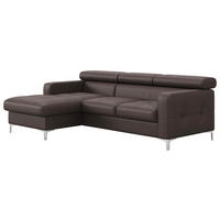 ECKSOFA Graubraun Echtleder Bettkasten, Schlaffunktion, Rücken echt, Kopfteilverstellung, Kopfstütze  - Chromfarben/Graubraun, Design, Leder/Metall (168/227cm) - Livetastic