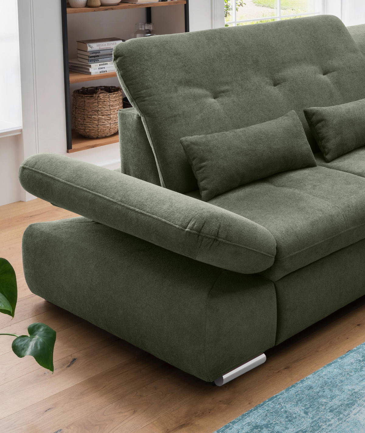 ECKSOFA in Chenille Dunkelgrün  - Chromfarben/Dunkelgrün, Modern, Textil/Metall (280/254cm) - Livetastic
