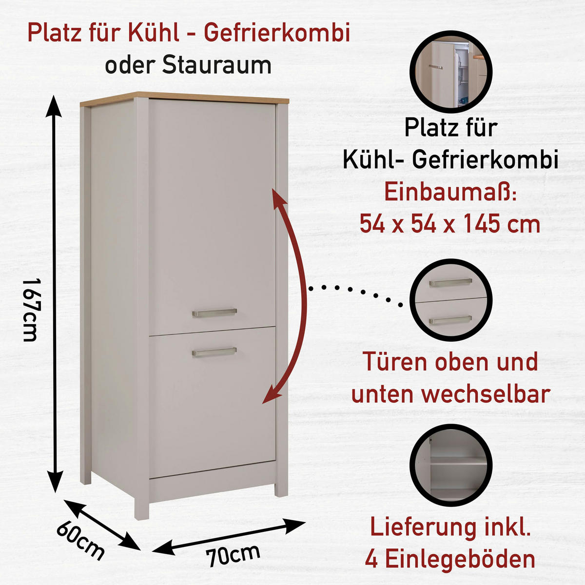 KÜCHENLEERBLOCK   in Kaschmir, Eiche Artisan  - Kaschmir/Silberfarben, MODERN, Glas/Holzwerkstoff (430/227/60cm) - home24