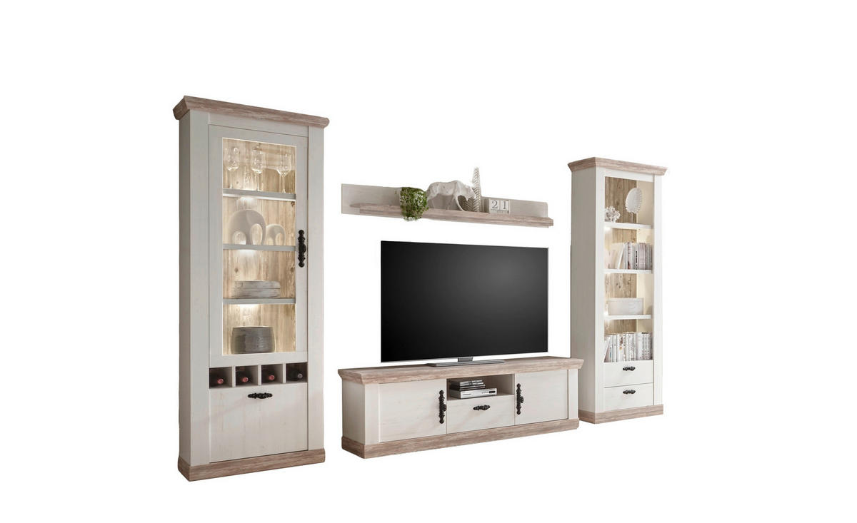 WOHNWAND 4-teilig  in Pinienfarben, Hellbraun  320/201/44 cm  - Hellbraun/Eichefarben, Design, Holzwerkstoff/Metall (320/201/44cm) - MID.YOU