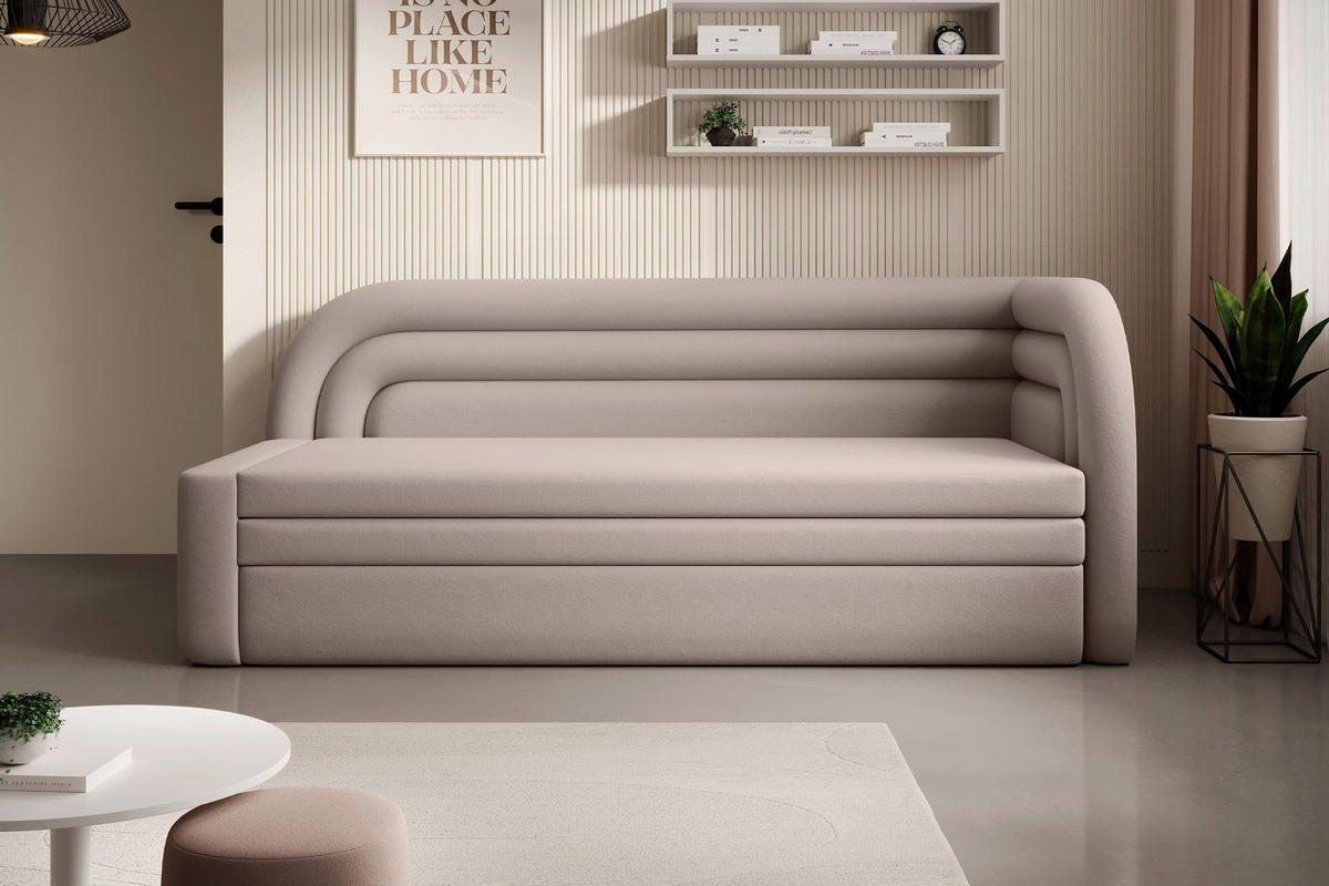 RÉCAMIERE Samt Beige  - Beige/Schwarz, Design, Kunststoff/Textil (223/80/86cm) - P & B