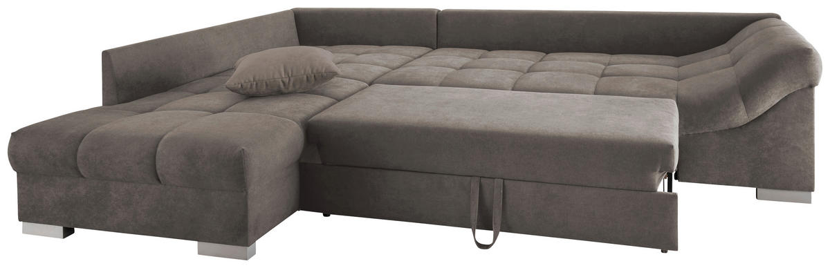 ECKSCHLAFSOFA  in Mikrofaser Graubraun  - Graubraun/Silberfarben, Design, Holz/Textil (202/298cm) - MID.YOU