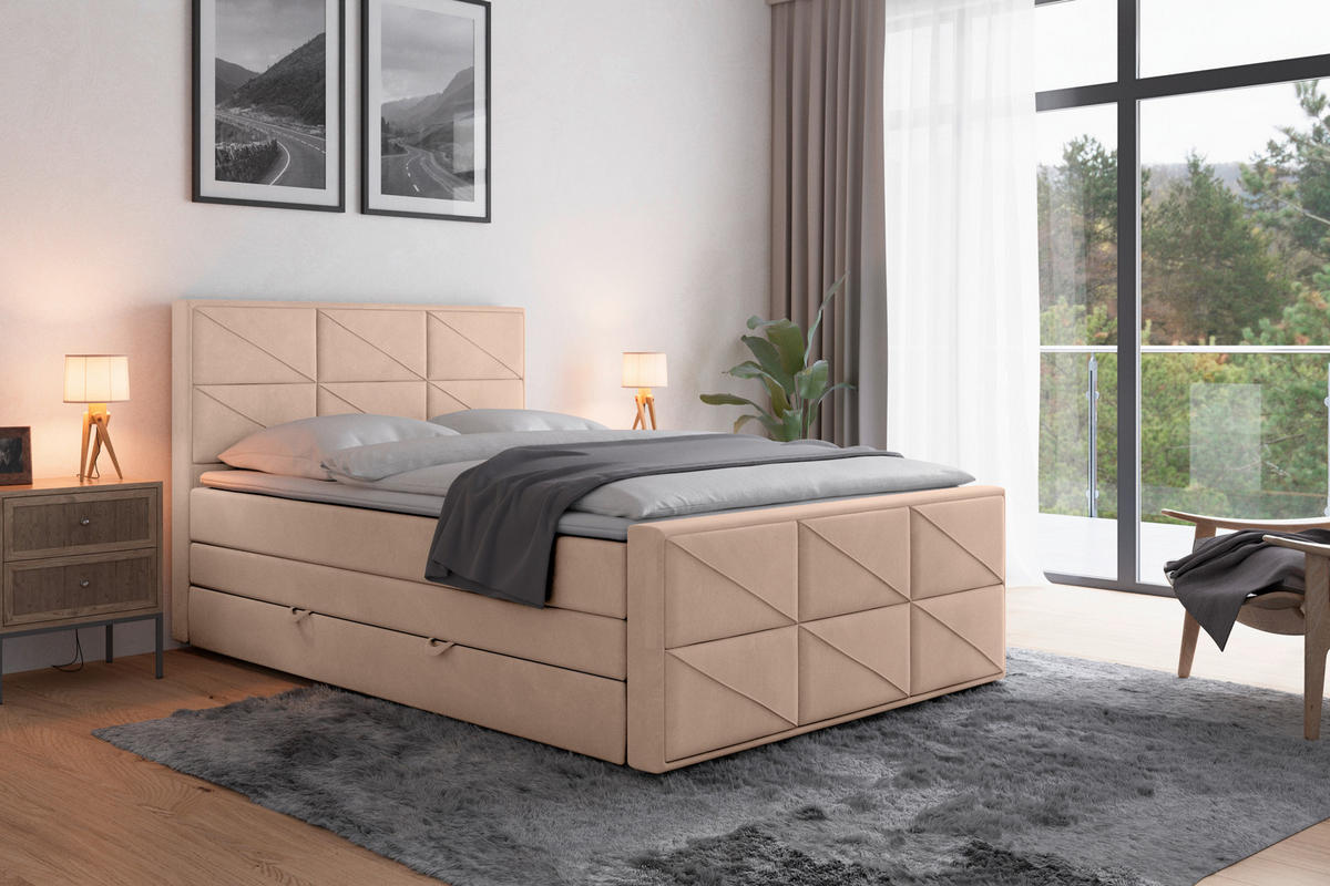 BOXSPRINGBETT 140/200 cm  in Beige  - Beige, Modern, Holz/Kunststoff (140/200cm) - MID.YOU