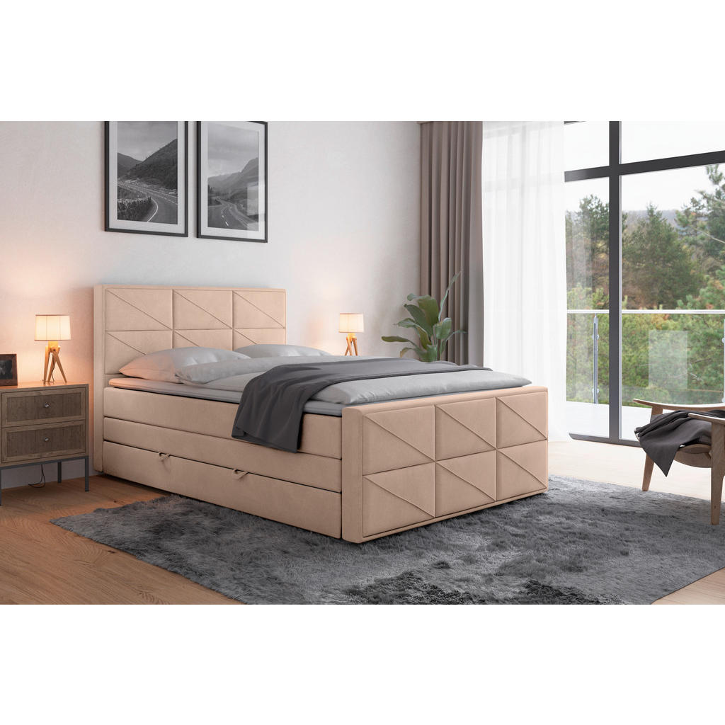 Thumbnail - Mid.you Boxspringbett, Beige, Textil, Birke, Buche,Birke, Buche, Hartholz, H2, 7-Zonen, Höhe ca. 20 cm, 140x200 cm, Fede...