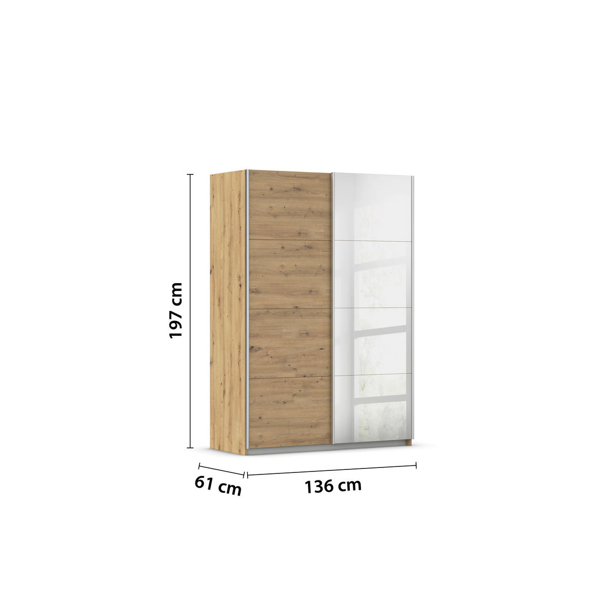 SCHWEBETÜRENSCHRANK in Silberfarben, Eiche Artisan  - Silberfarben/Alufarben, Modern, Holzwerkstoff/Metall (136/197/61cm) - Rauch Möbel