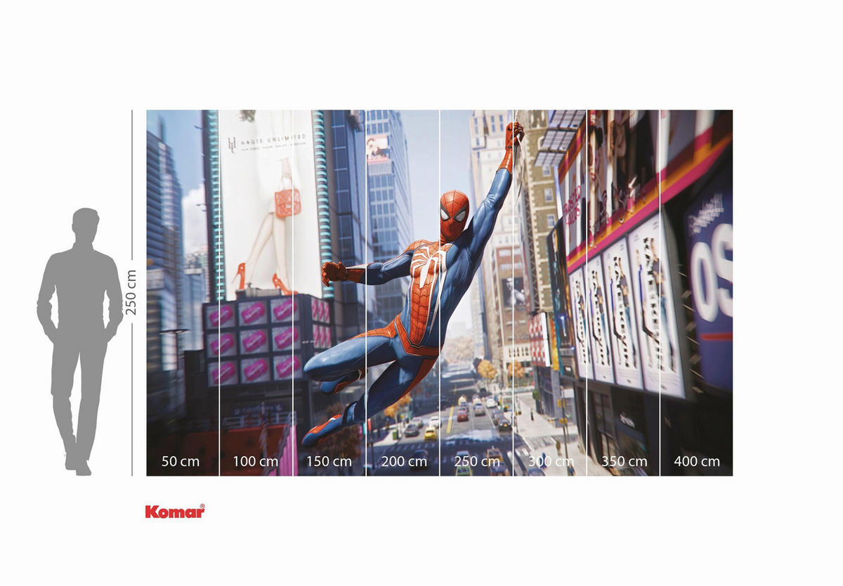 FOTOTAPETE SPIDER-MAN CITY SWING  - Blau, Design, Textil (400/250cm) - Marvel