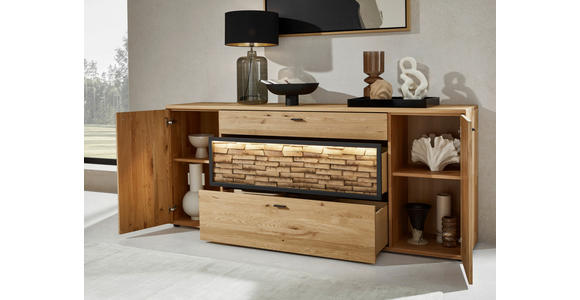 SIDEBOARD Wildeiche 211,9/89,5/45,2 cm - Wildeiche/Graphitfarben, Natur, Holz/Metall (211,9/89,5/45,2cm) - Valnatura