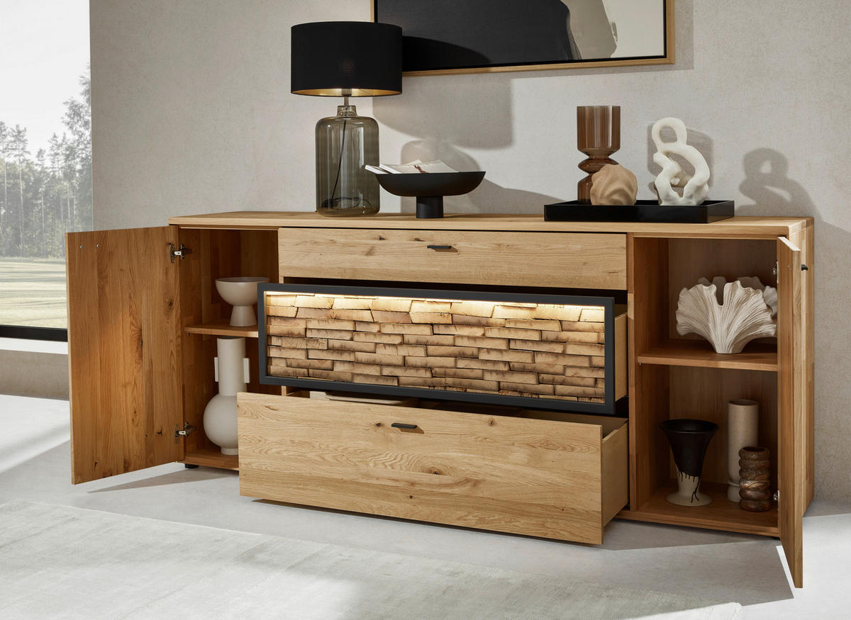 SIDEBOARD  in 211,9/89,5/45,2 cm  - Wildeiche/Graphitfarben, Natur, Holz/Metall (211,9/89,5/45,2cm) - Valnatura