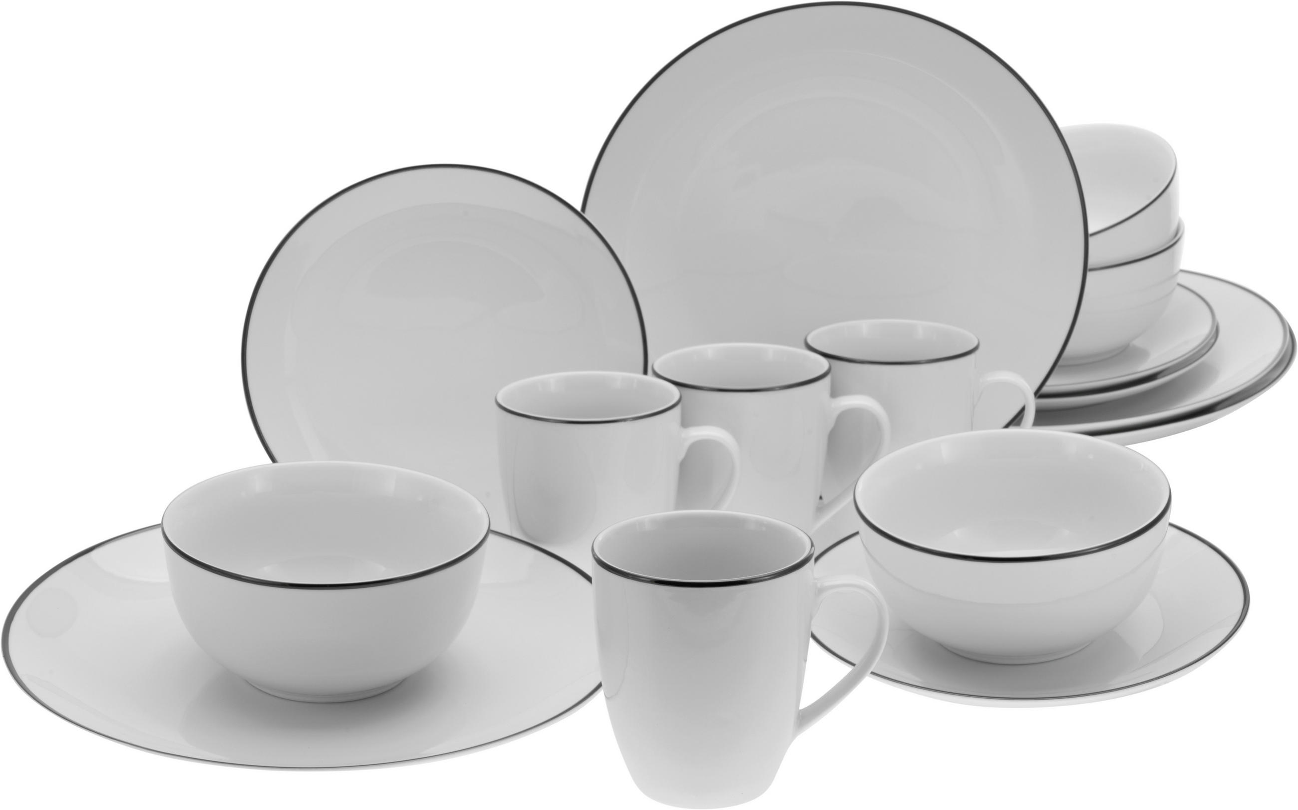 KOMBISERVICE Schwarz, Weiß Luna Black Line 16-teilig 4 Personen - Schwarz/Weiß, Basics, Keramik (34,5/32/32,5cm) - Creatable