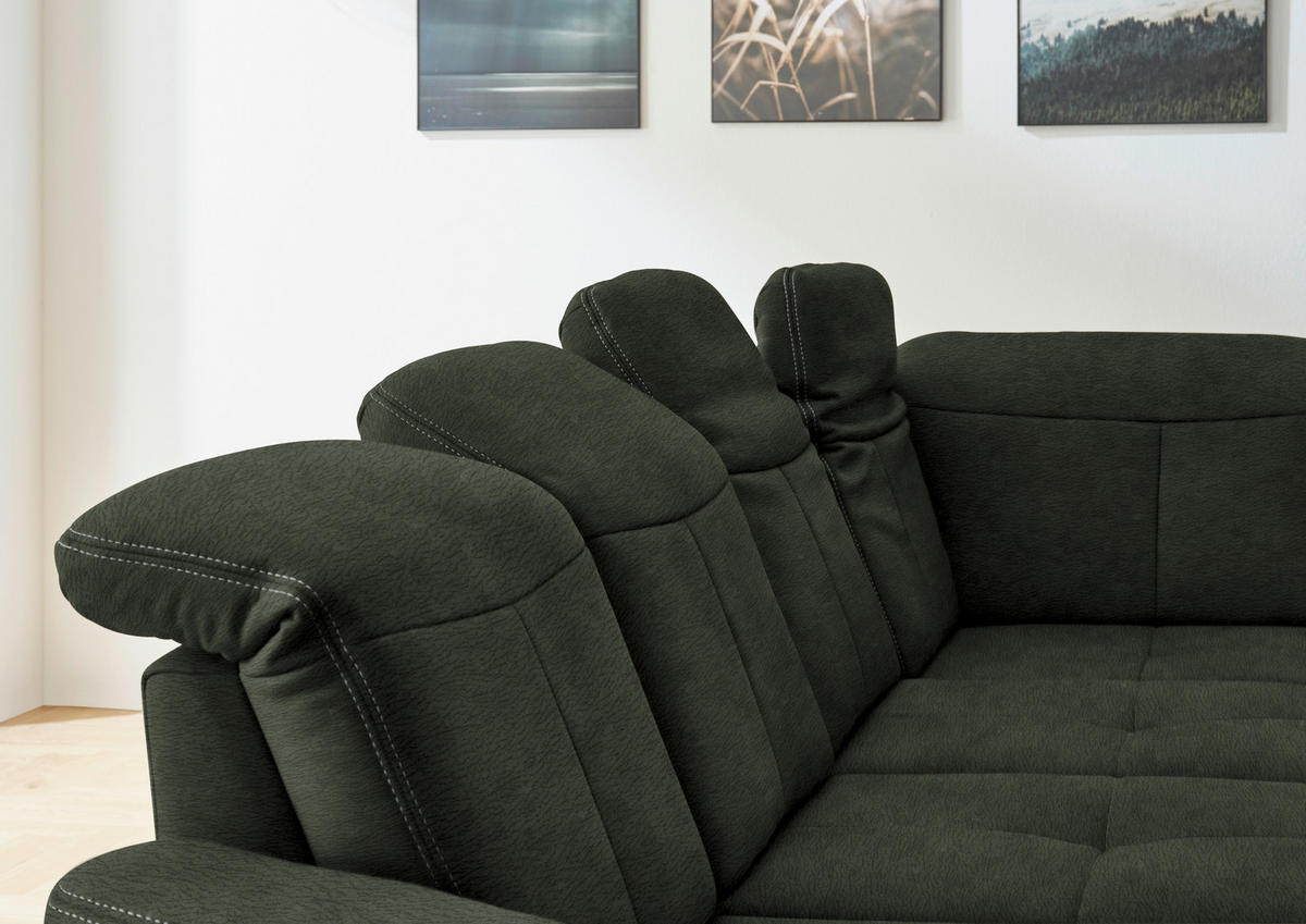 WOHNLANDSCHAFT in Mikrofaser Grün  - Wildeiche/Beige, Konventionell, Holz/Textil (185/343/243cm) - Voleo