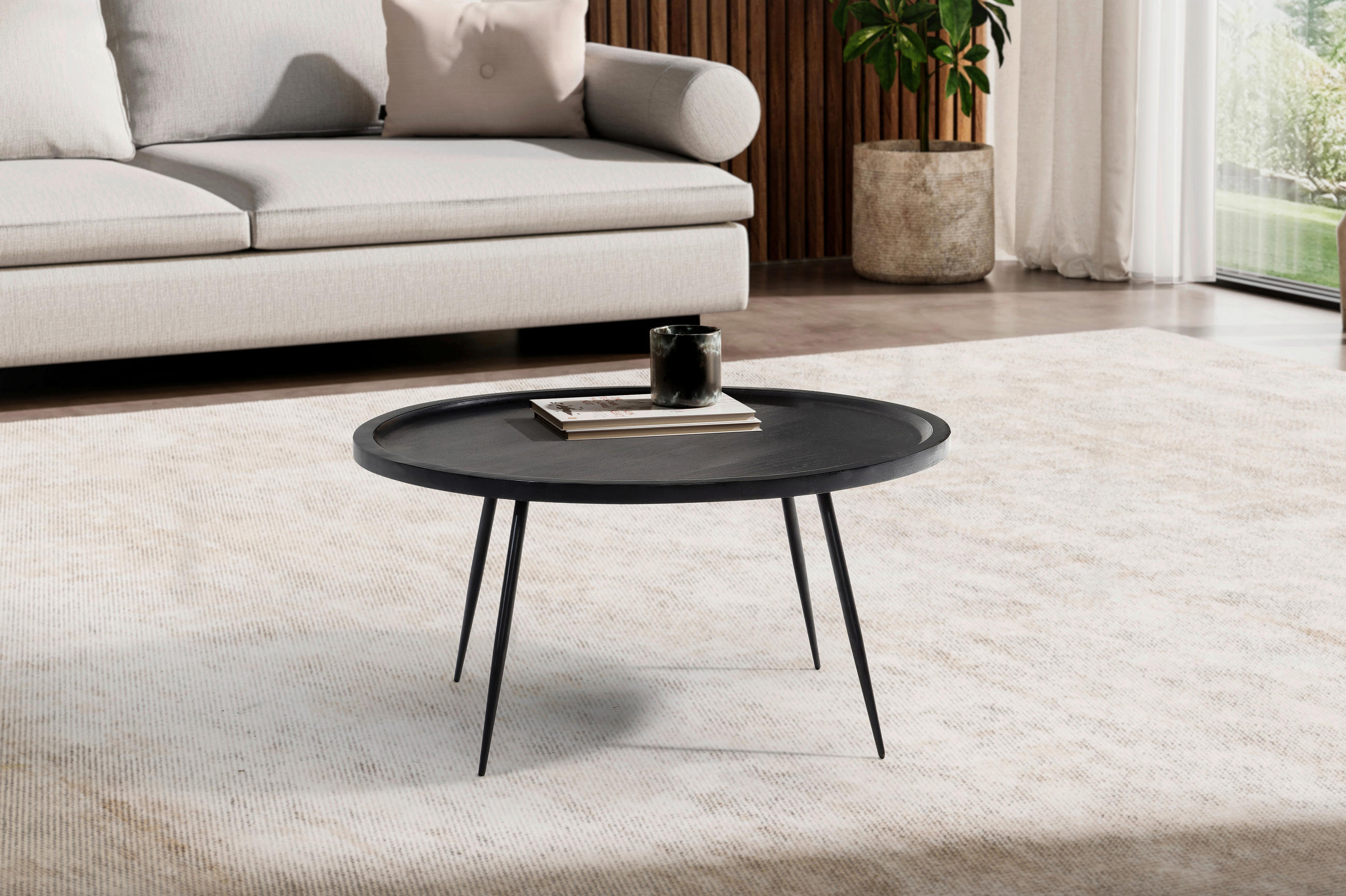 COUCHTISCH Mangoholz massiv 75/75/38 cm rund Schwarz  - Schwarz, Design, Holz/Metall (75/75/38cm) - MID.YOU