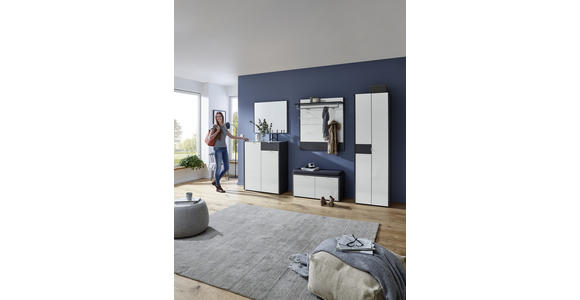 SCHUHSCHRANK Graphitfarben, Weiß - Alufarben/Schwarz, Design, Glas/Holzwerkstoff (91/110/40cm) - Voleo
