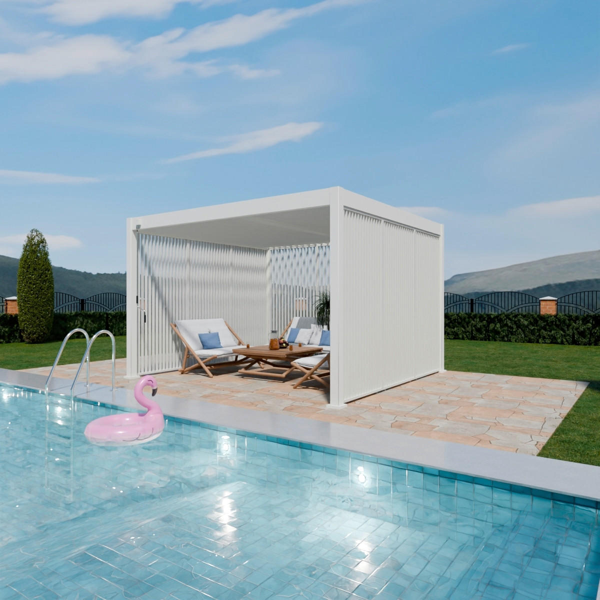 PERGOLA-SEITENTEIL 113,3/233,5/6,5 cm   - Weiß Hochglanz, Basics, Metall (113,3/233,5/6,5cm) - Gardenson