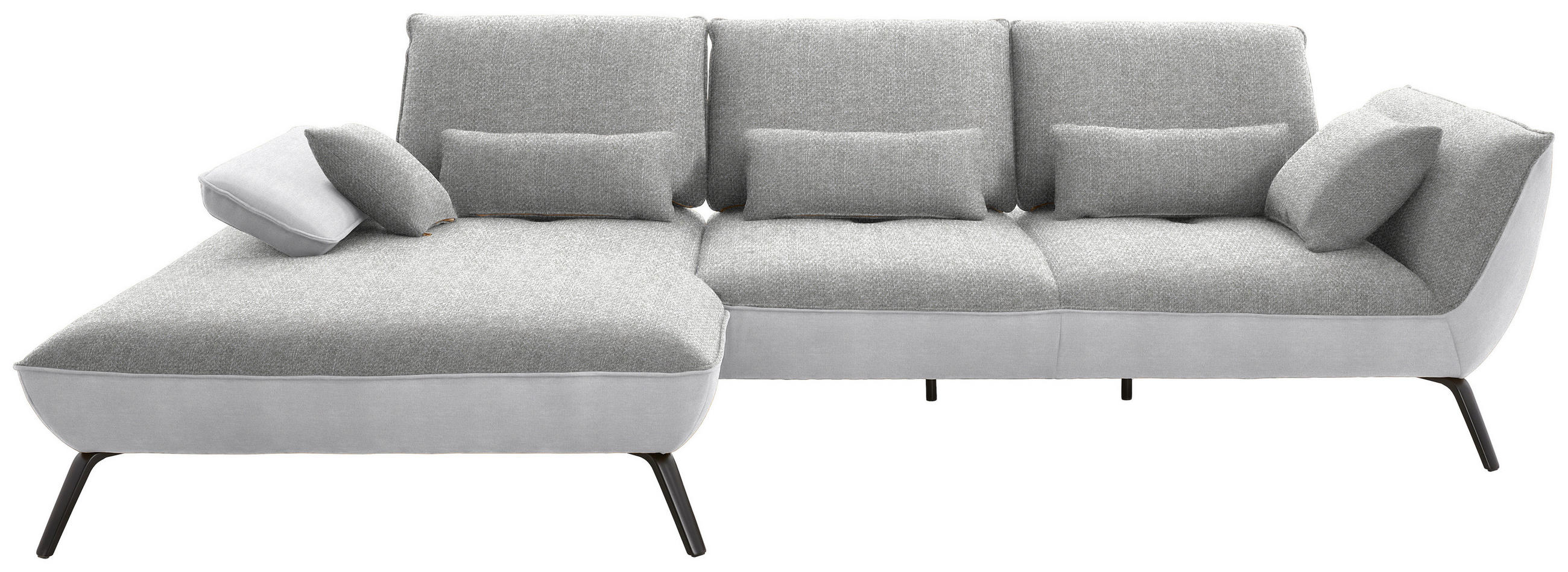 ECKSOFA in Flachgewebe Hellgrau - Hellgrau/Schwarz, Design, Textil/Metall (191/301cm) - Moderano