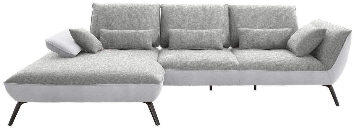 ECKSOFA in Flachgewebe Hellgrau  - Hellgrau/Schwarz, Design, Textil/Metall (191/301cm) - Moderano