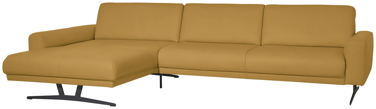 ECKSOFA in Echtleder Senfgelb  - Anthrazit/Senfgelb, Konventionell, Leder/Metall (179/324cm) - Johann Jakob