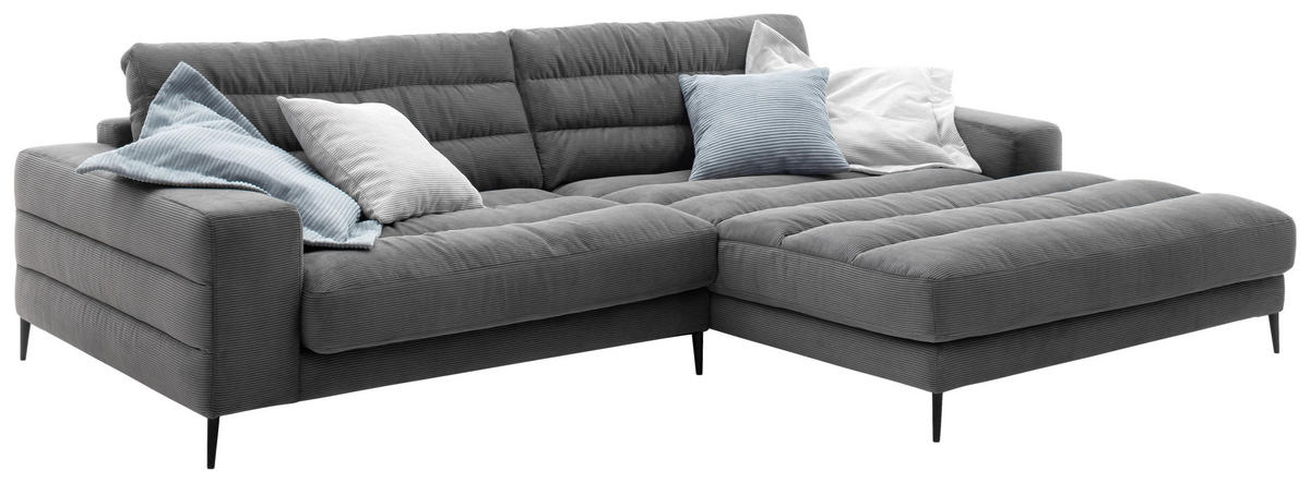 ECKSOFA in Cord Anthrazit  - Anthrazit/Schwarz, Design, Textil/Metall (296/207cm) - Dieter Knoll