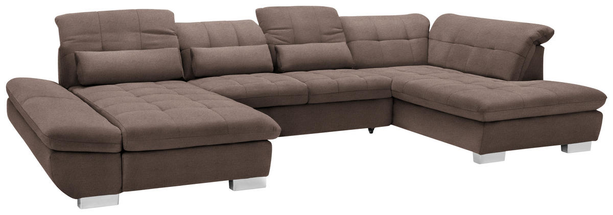 WOHNLANDSCHAFT in Mikrofaser Hellbraun  - Chromfarben/Hellbraun, Design, Kunststoff/Textil (204/350/211cm) - Xora