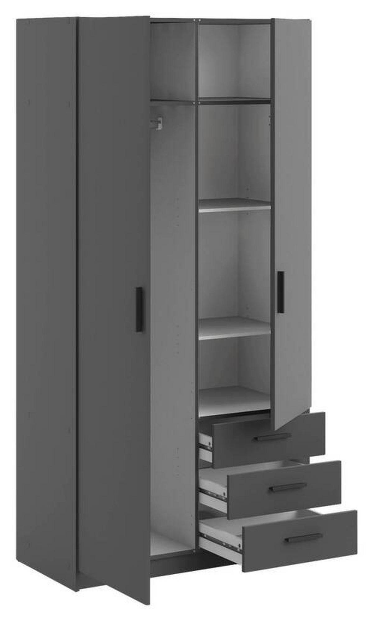 GARDEROB 98,5/200,4/49,8 cm 2-dörrar - grå/svart, Basics, metall/trämaterial (98,5/200,4/49,8cm) - Best Price