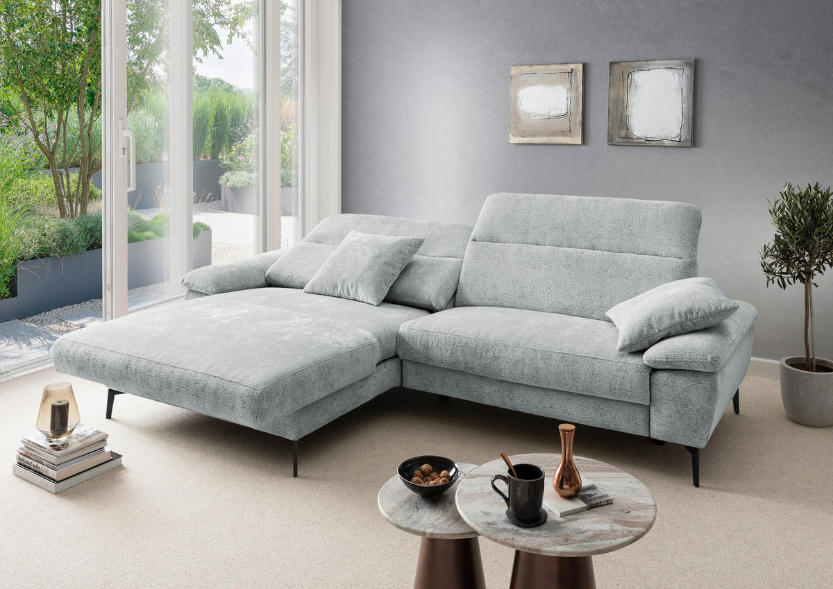 ECKSOFA CANCELLI in Chenille Blau  178/300 cm  - Blau/Schwarz, KONVENTIONELL, Textil/Metall (178/300cm) - Livetastic