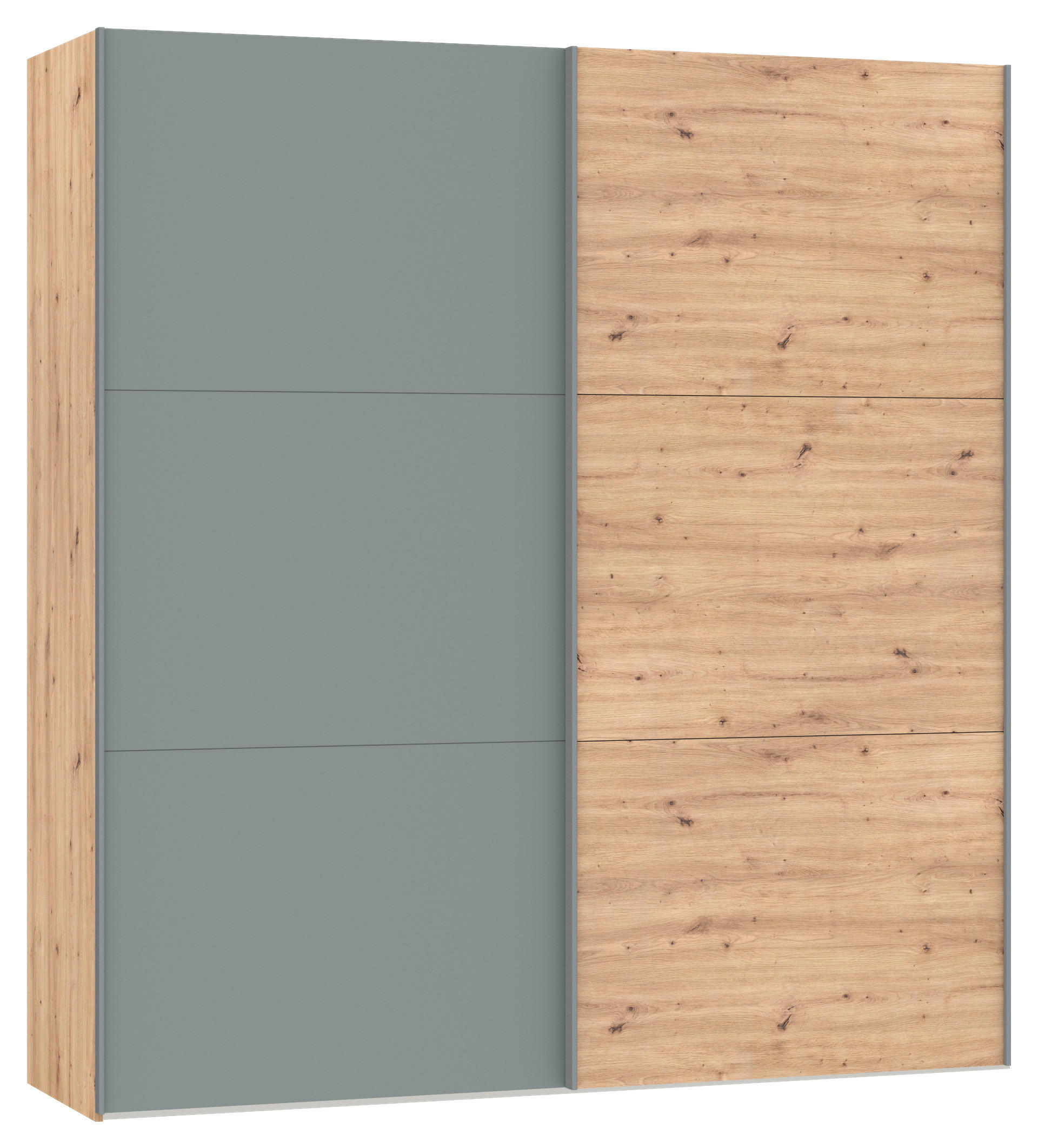 SCHWEBETÜRENSCHRANK 203/220/65 cm 2-türig Salbeigrün, Eiche Artisan  - Salbeigrün/Silberfarben, Design, Holzwerkstoff/Metall (203/220/65cm) - Jutzler