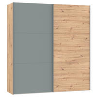 SCHWEBETÜRENSCHRANK 203/220/65 cm 2-türig Salbeigrün, Eiche Artisan  - Salbeigrün/Silberfarben, Design, Holzwerkstoff/Metall (203/220/65cm) - Jutzler