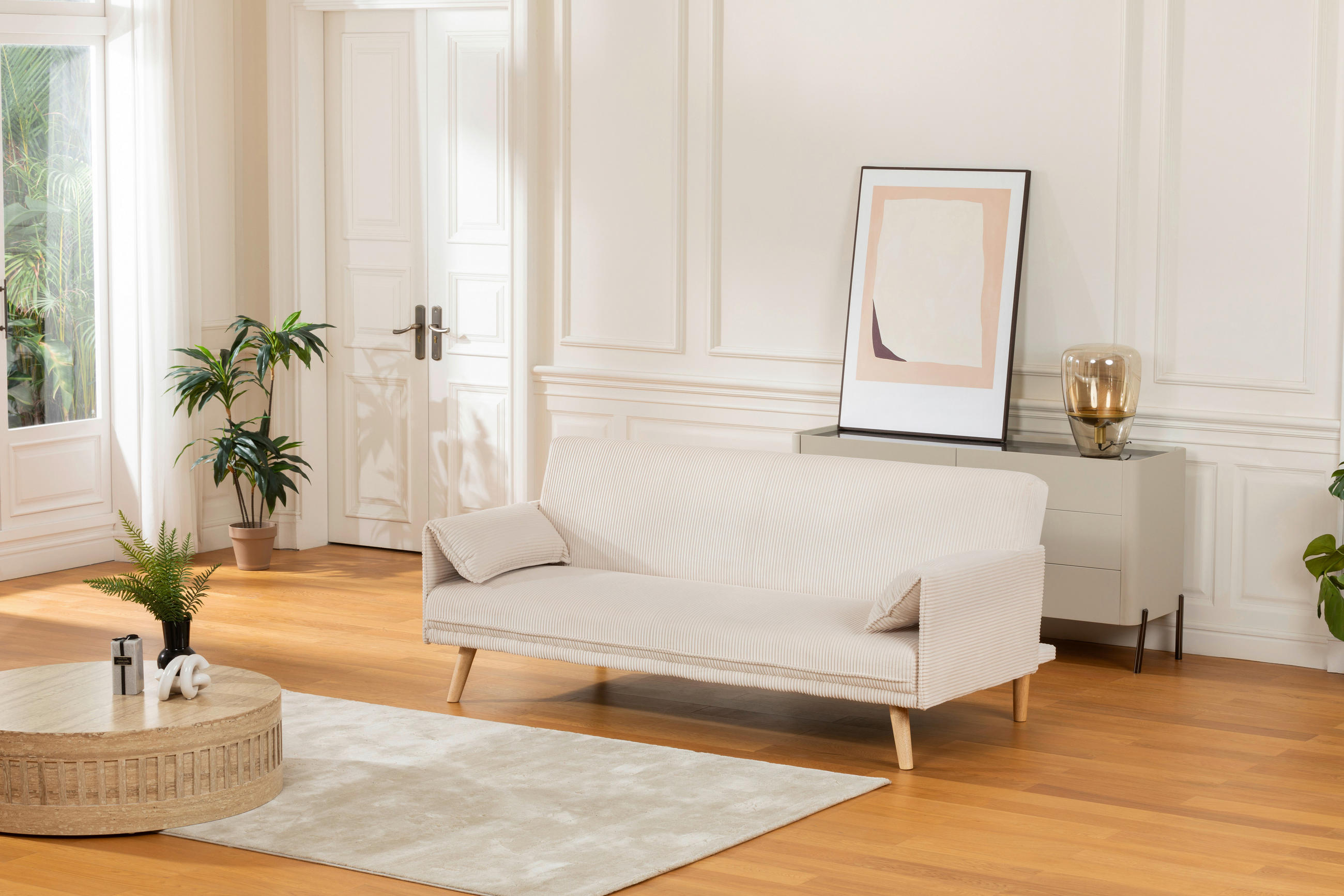 SCHLAFSOFA Cord Creme  - Creme/Naturfarben, Design, Holz/Textil (193/81/92cm) - Livetastic