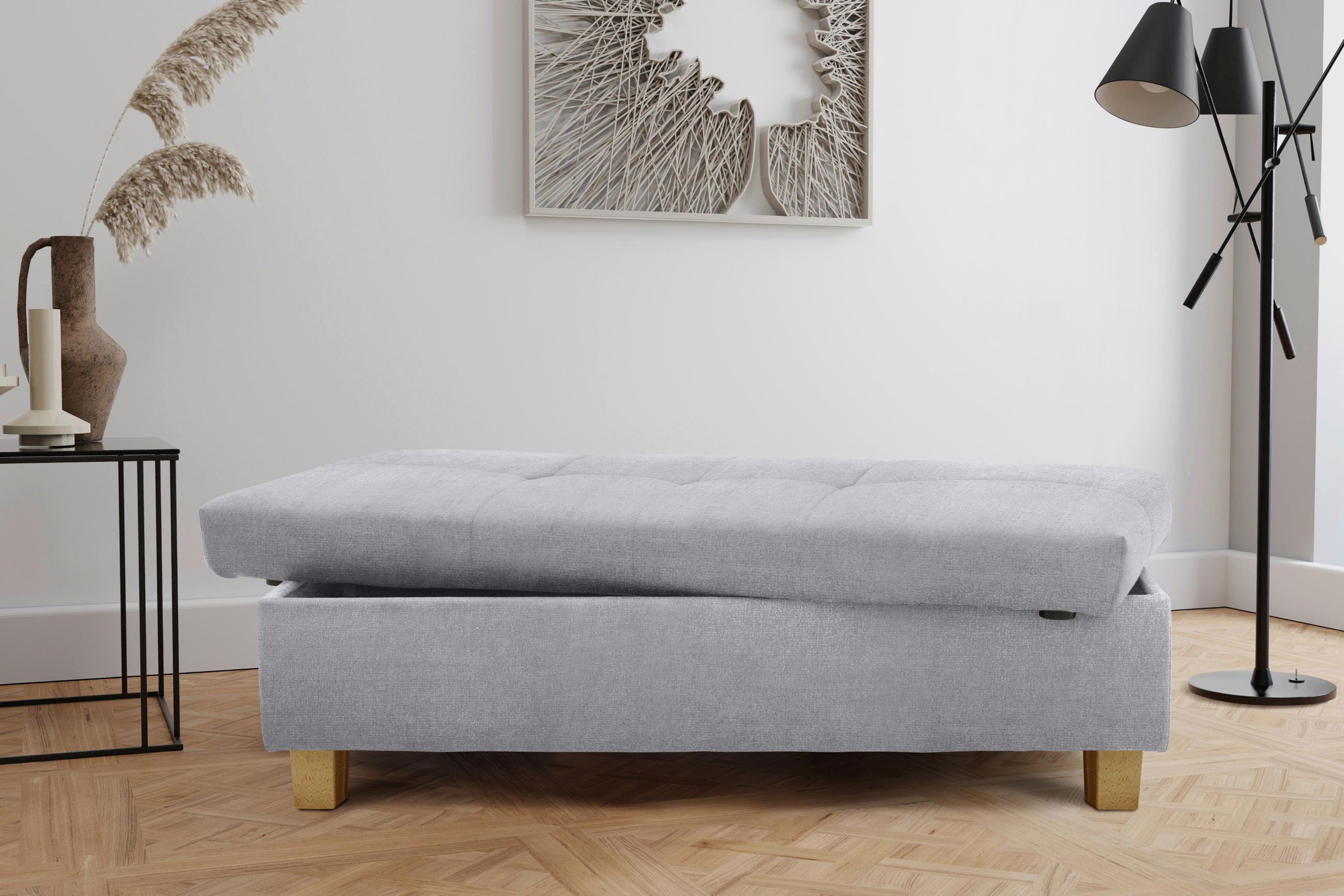 HOCKER Mikrofaser Pastellblau - Pastellblau, KONVENTIONELL, Holz/Textil (131/42/61cm) - MID.YOU