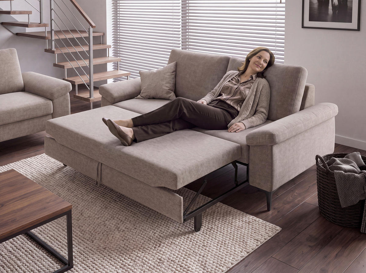 2,5-SITZER Flachgewebe Taupe  - Taupe/Schwarz, Design, Holzwerkstoff/Textil (204/89/97cm) - Pure Home Lifestyle