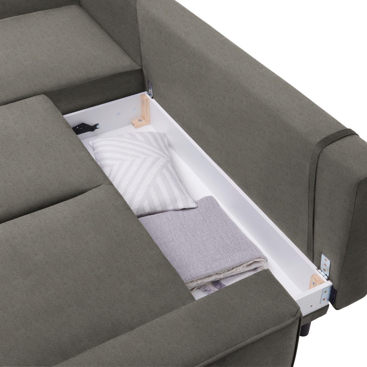 ECKSOFA in Velours Greige  - Greige/Schwarz, Konventionell, Holz/Textil (161/260cm) - Carryhome