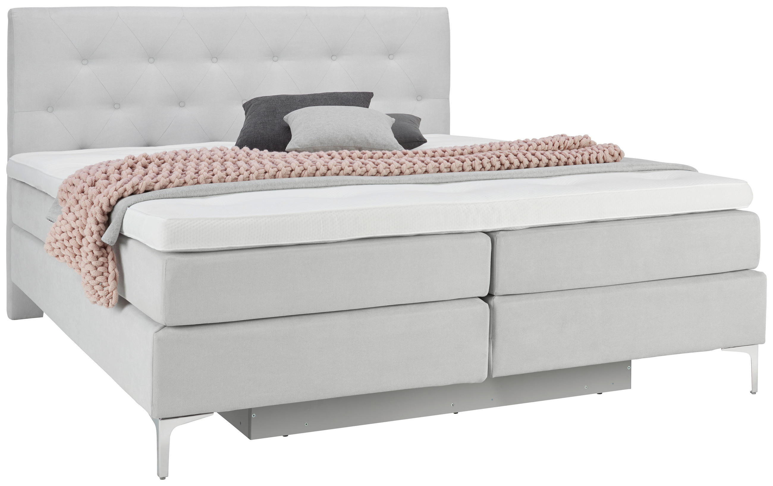 BOXSPRINGBETT 180/200 cm  in Hellgrau  - Chromfarben/Hellgrau, Design, Textil/Metall (180/200cm) - Welnova