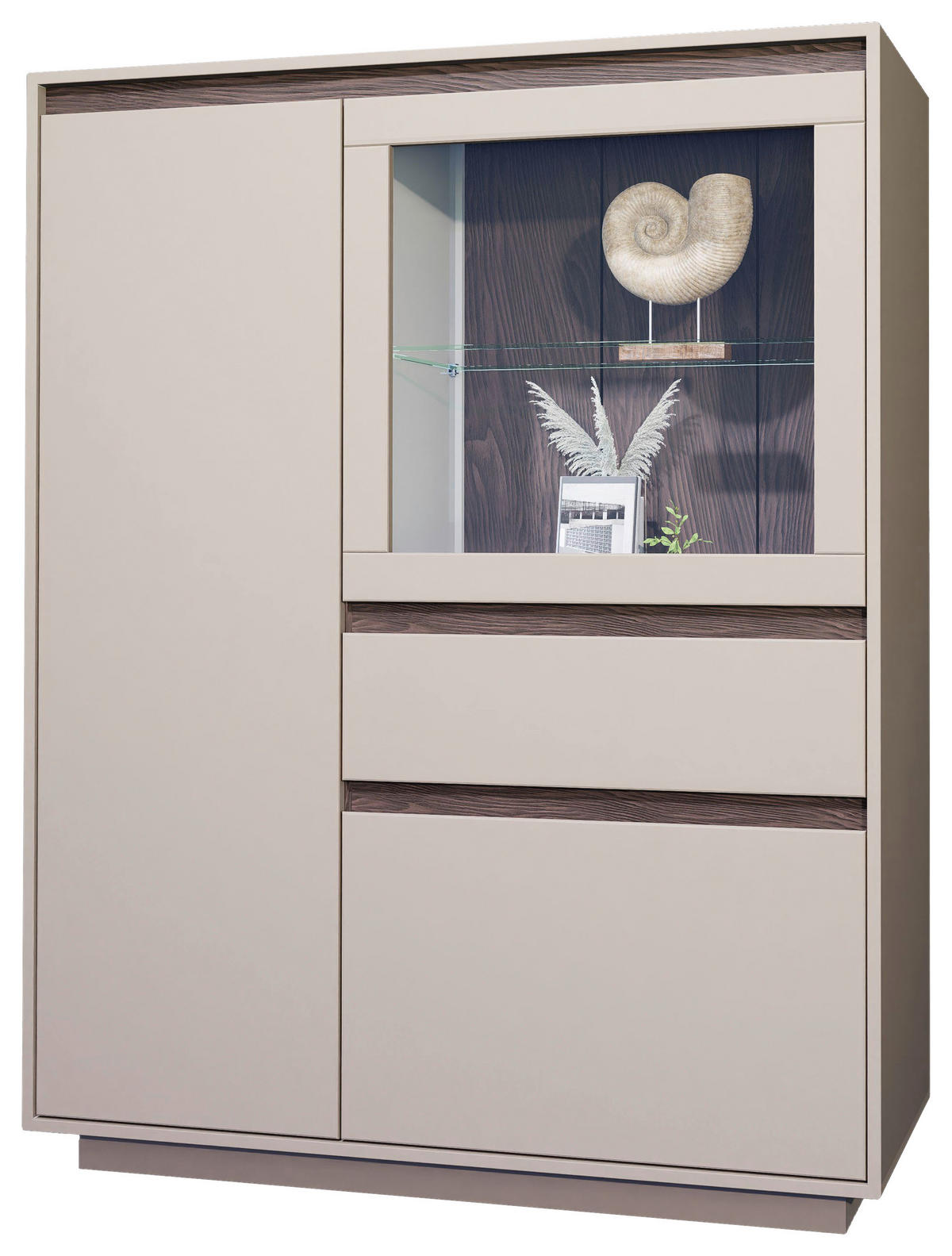 VYSOKÁ KOMODA, barvy ořechu, kašmírová, 110/141/41 cm - kašmírová/barvy ořechu, Design, kompozitní dřevo/sklo (110/141/41cm) - Stylife