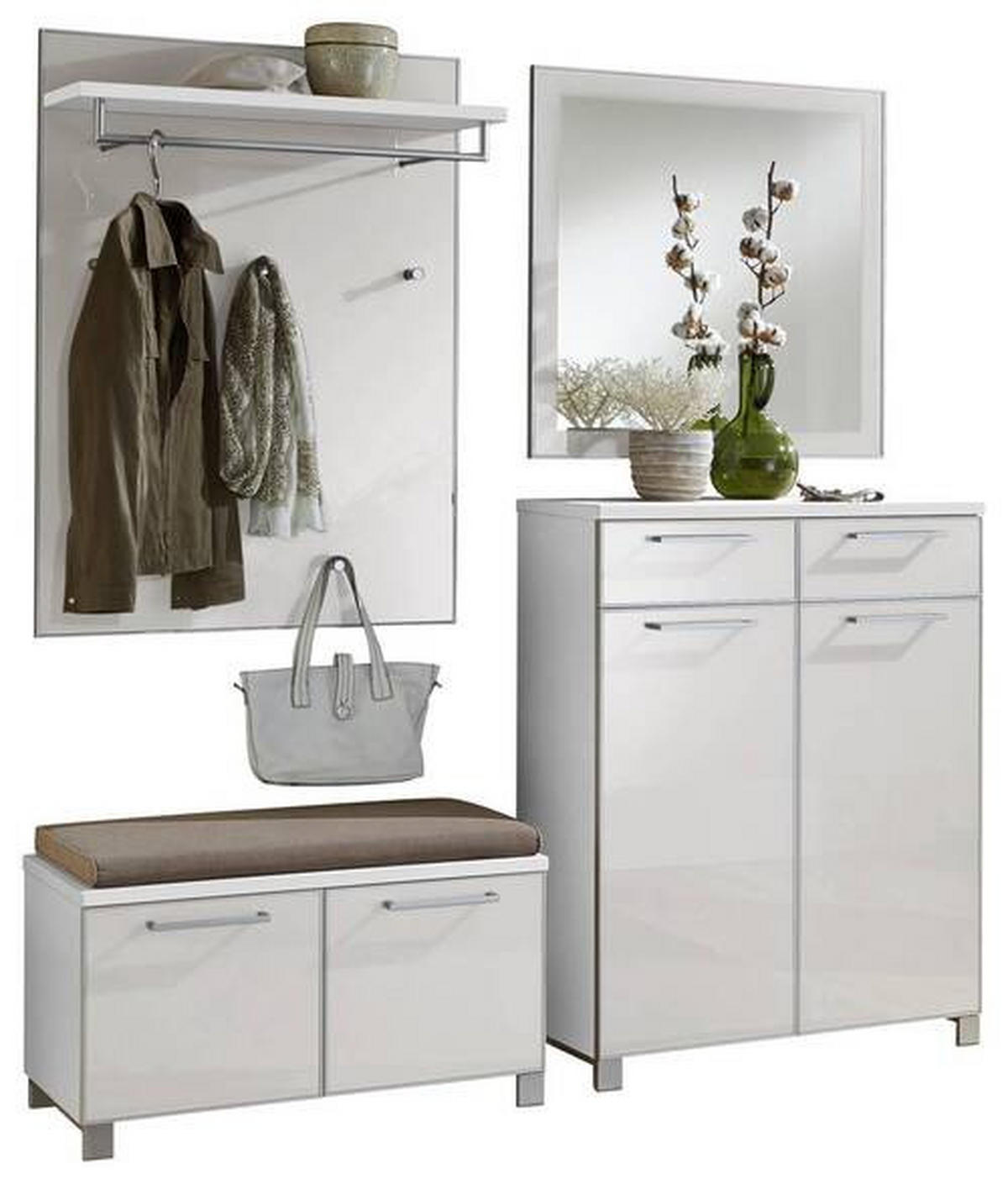 GARDEROBE 5-teilig  in 180/195/40 cm  - Weiß, Design, Glas/Holzwerkstoff (180/195/40cm)