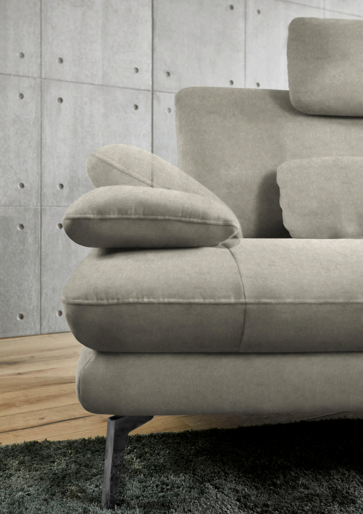 ECKSOFA in Velours Platinfarben  284/184 cm  - Platinfarben/Schwarz, Design, Textil/Metall (284/184cm) - Dieter Knoll