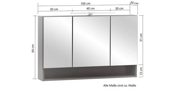 SPIEGELSCHRANK 100/64/20 cm  - Graphitfarben, Natur, Holzwerkstoff (100/64/20cm) - Xora