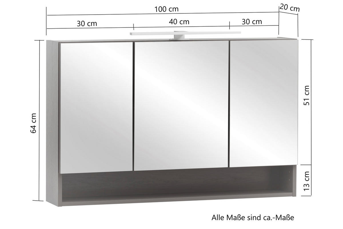 SPIEGELSCHRANK 100/64/20 cm  - Chromfarben/Eiche Wotan, Natur, Glas/Holzwerkstoff (100/64/20cm) - Xora