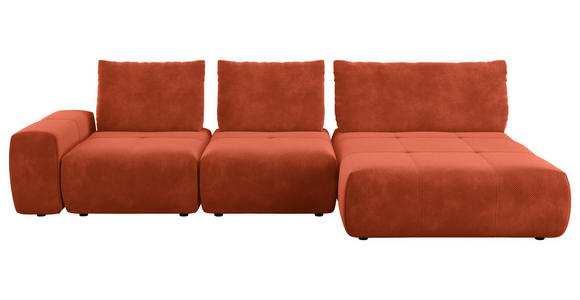 ECKSOFA in Velours Terracotta 347/174 cm - Terracotta/Schwarz, Design, Kunststoff/Textil (347/174cm) - Xora