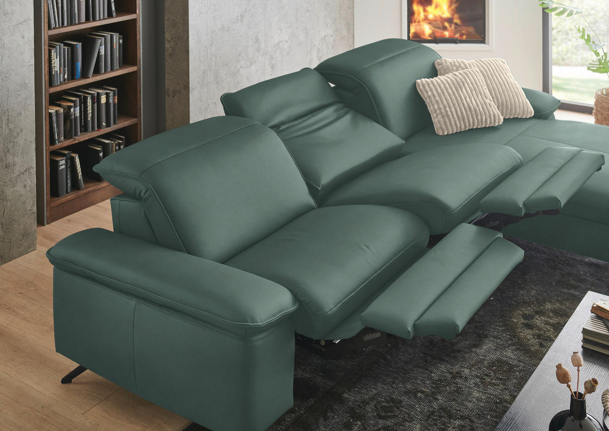 ECKSOFA  Echtleder Opal  - Opal/Schwarz, Design, Leder/Metall (307/169cm) - Beldomo Premium