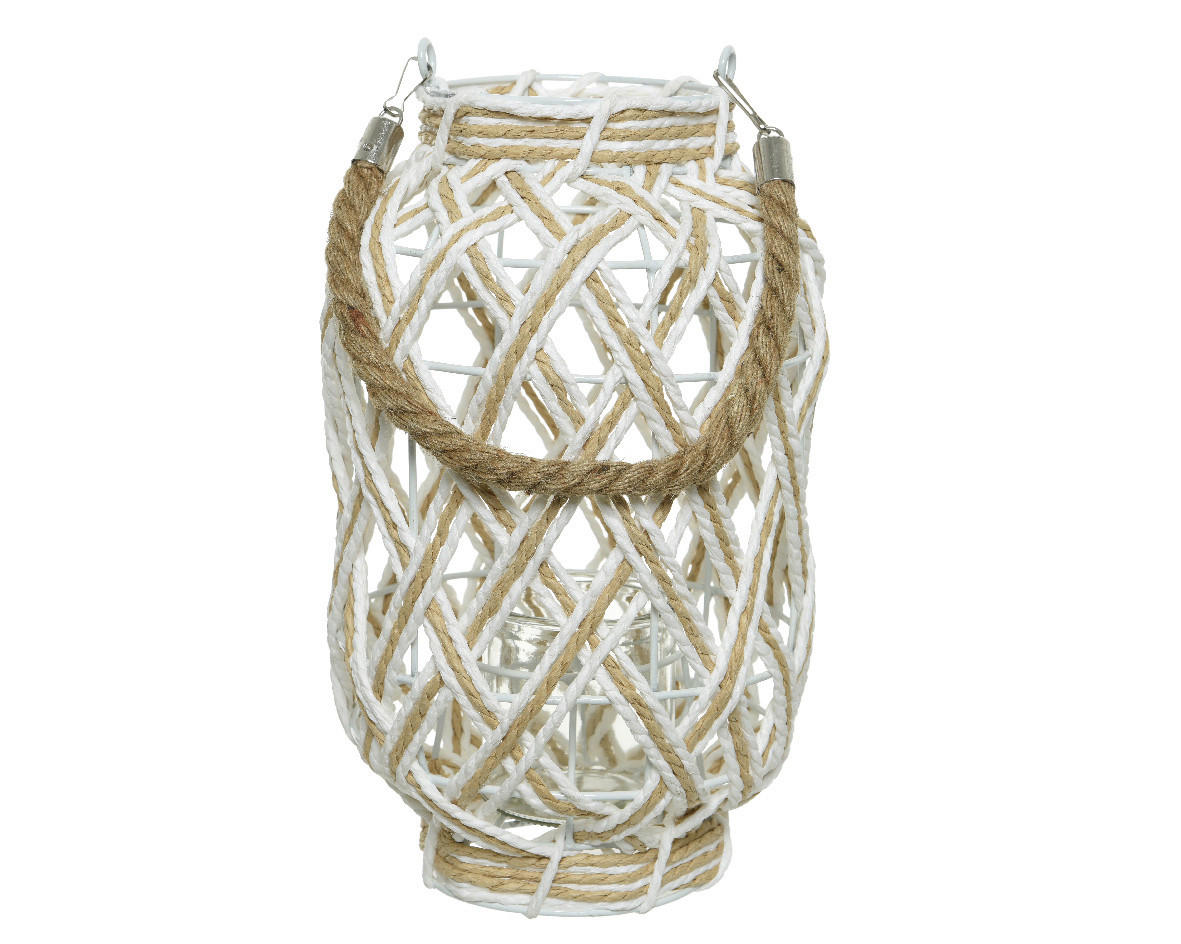 Felinar - alb, Basics, sticlă/materiale naturale (18,00/18,00/30,00cm)