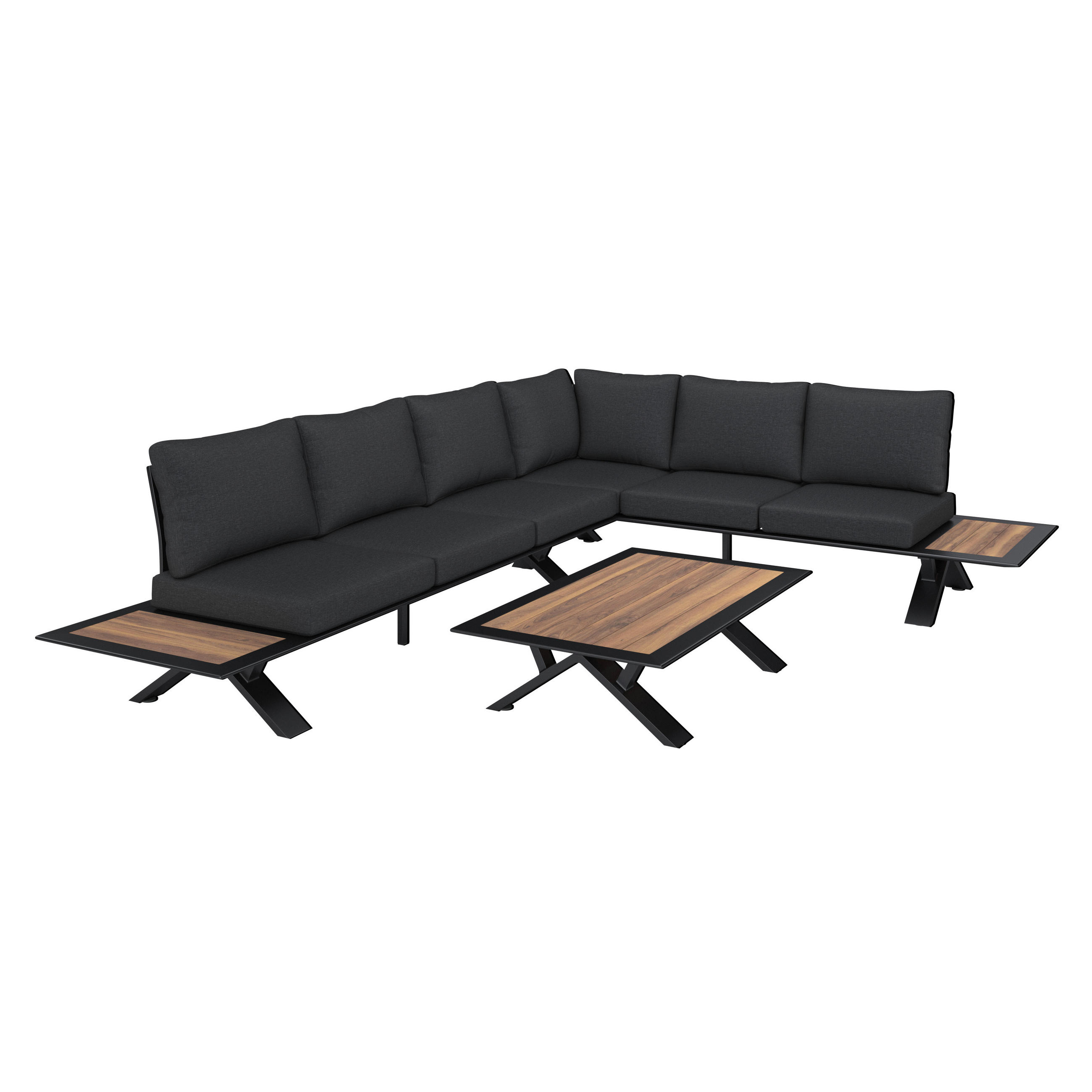 LOUNGE GARNITURA  tamno siva, boje tikovine   - boje tikovine/tamno siva, Moderno, drvo/metal (232/306cm) - Ambia Garden