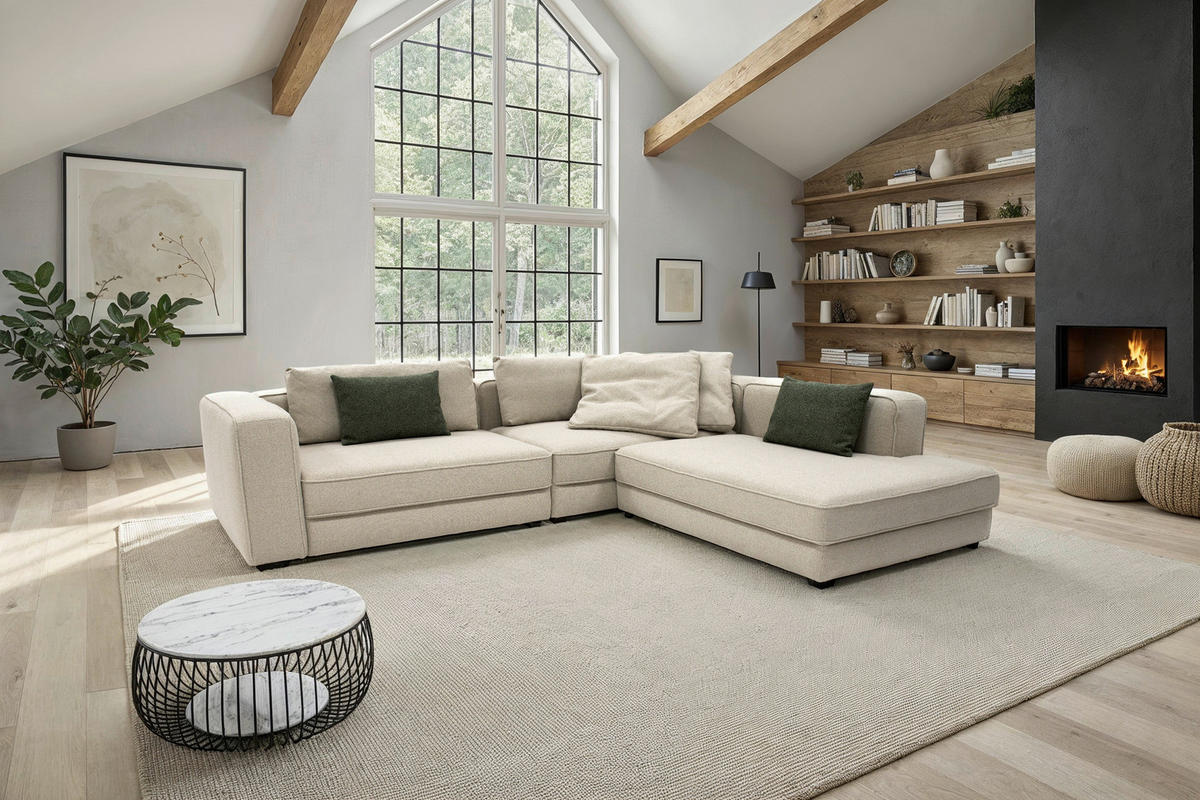 ECKSOFA Chilliano Beige Struktur Rücken echt  - Beige/Schwarz, Design, Kunststoff/Textil (290/255cm) - Chilliano