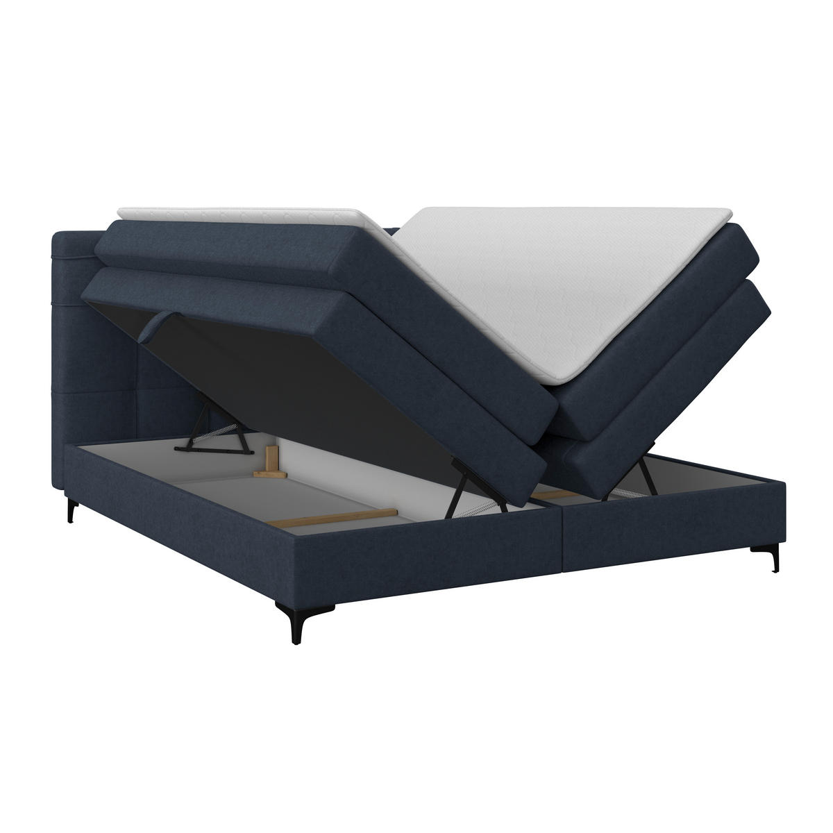BOXSPRINGBETT 160/200 cm,  in Dunkelblau, H3 = fest  - Schwarz/Dunkelblau, KONVENTIONELL, Kunststoff/Textil (160/200cm)