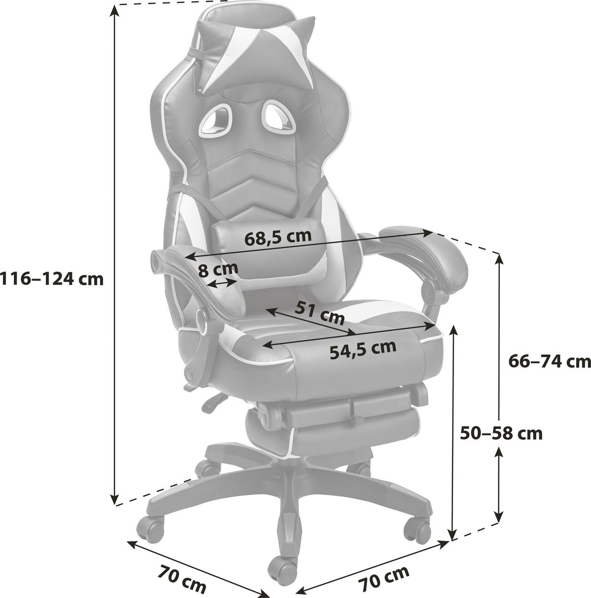 HERNÁ STOLIČKA, kožený vzhľad, čierna, biela - čierna/biela, Design, kov/textil (68,5/116-124/60,5cm) - Livetastic