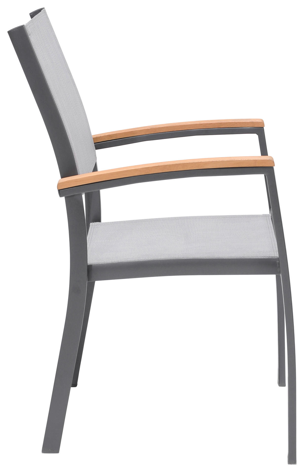 Scaun stivuibil in lemn, metal, textil gri, gri deschis, culoare lemn tec  - gri deschis/culoare lemn tec, Design, lemn/metal (61,8/92,5/58,3cm) - Ambia Garden