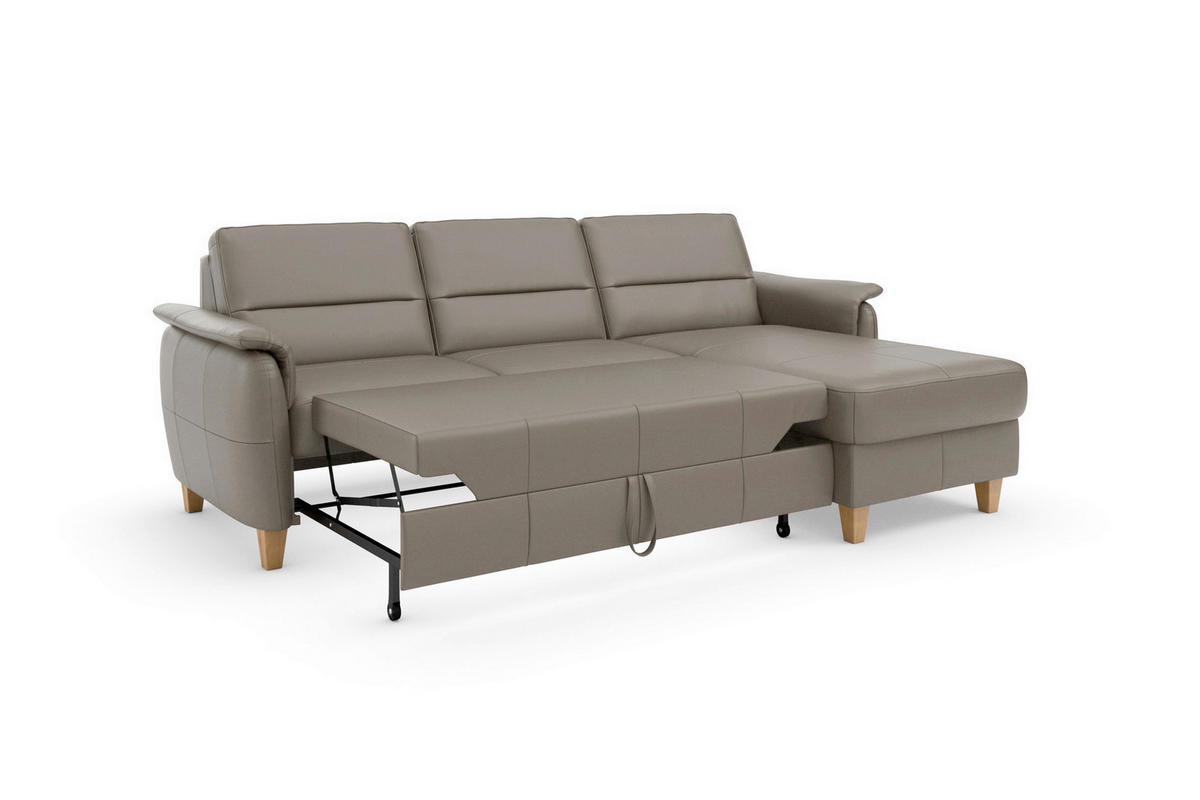 ROHOVÁ SEDAČKA, koža, sivá - sivá/farba duba, Basics, koža/drevo (244/163cm) - Sit & More