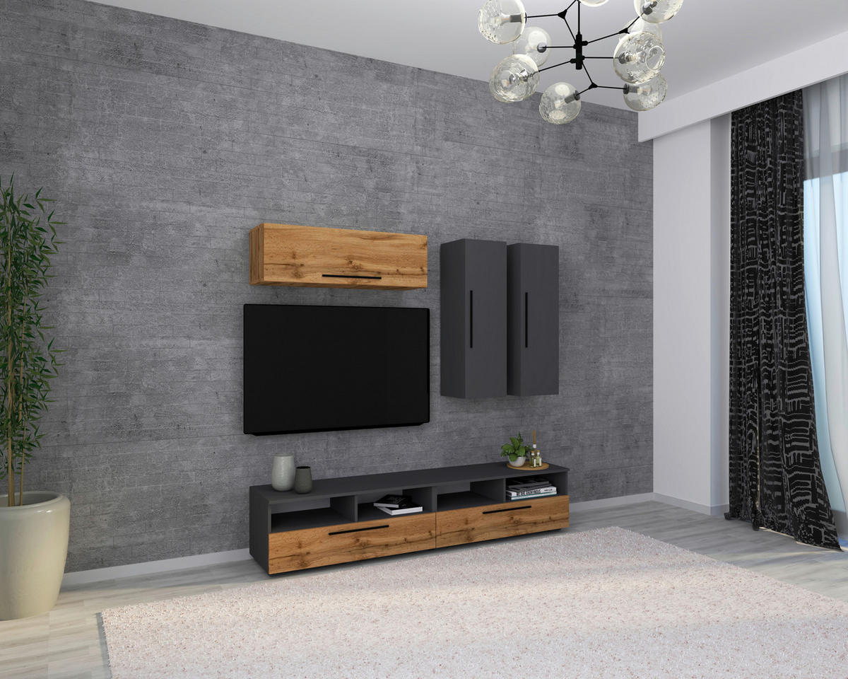 WOHNWAND  Anthrazit, Eichefarben 190/200/40 cm  - Eichefarben/Anthrazit, Modern, Holzwerkstoff/Kunststoff (190/200/40cm) - MID.YOU