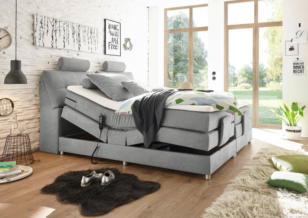 BOXSPRINGBETT 180/200 cm  in Hellgrau  - Silberfarben/Hellgrau, Modern, Holzwerkstoff/Kunststoff (180/200cm) - MID.YOU