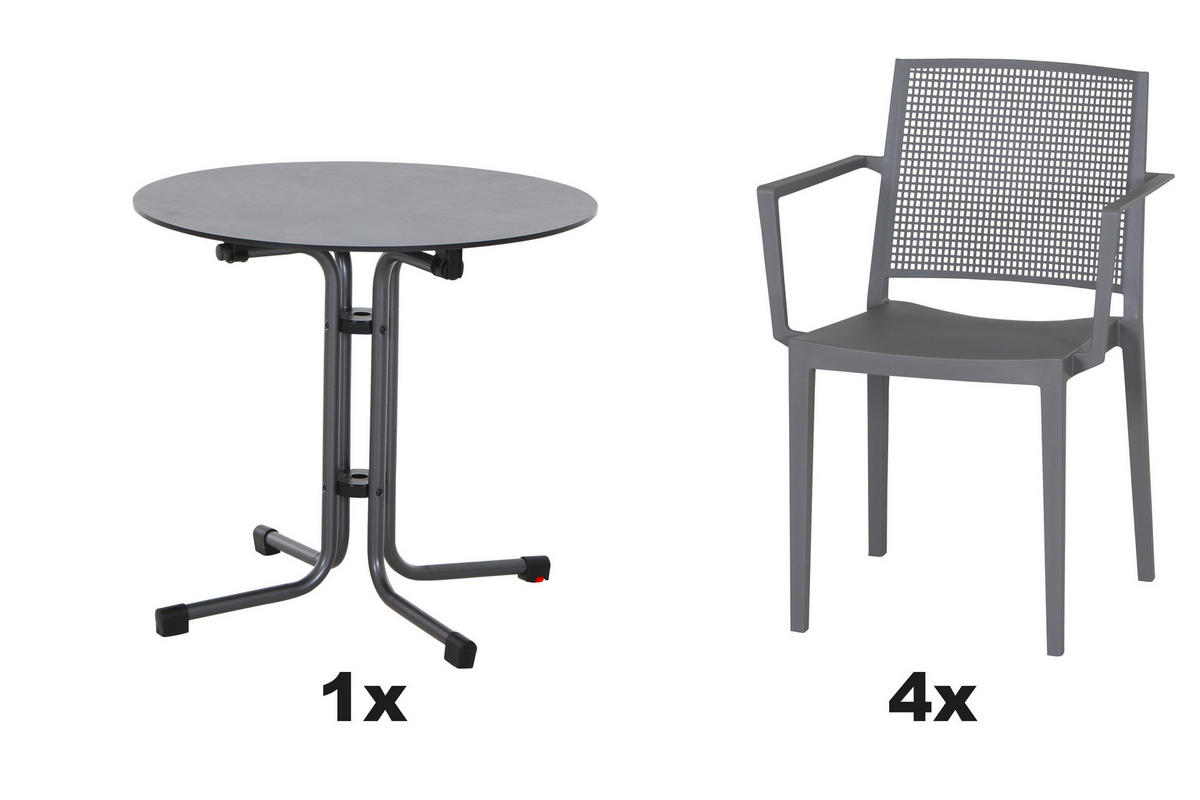 GARTENGARNITUR 5-teilig Stahl  - Grau, Basics, Kunststoff/Metall (80/80/80cm) - Siena Garden
